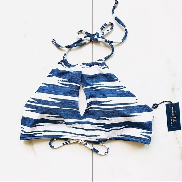 NWT Polo Ralph Lauren Keyhole High Neck Stripe Top - Picture 1 of 5